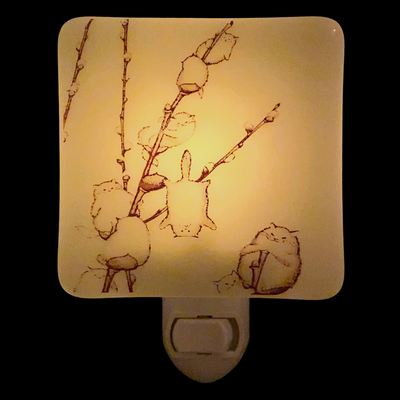 Cute Cats in Pussy Willow by Rose Slader Night Light