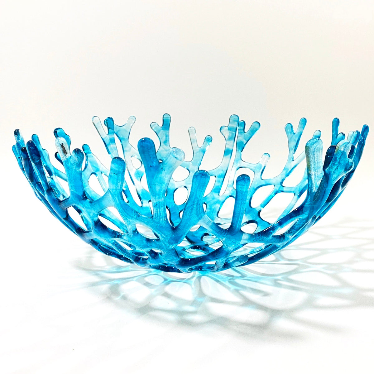 Coral Branch Bowl | Large Aqua Blue and Clear Streaky Glass