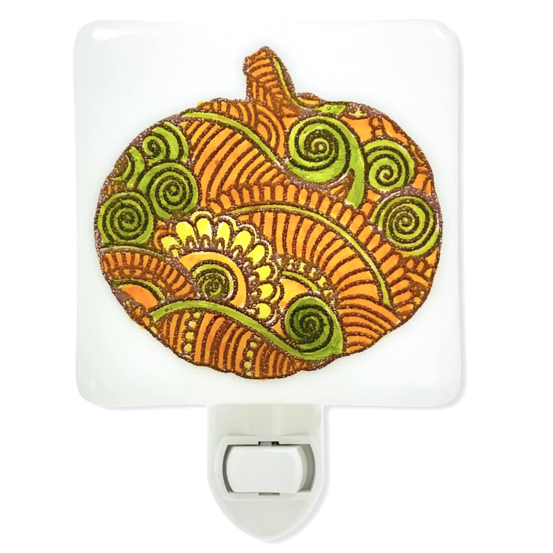 Patterned Pumpkin Night Light - Hand Painted Fall Colors