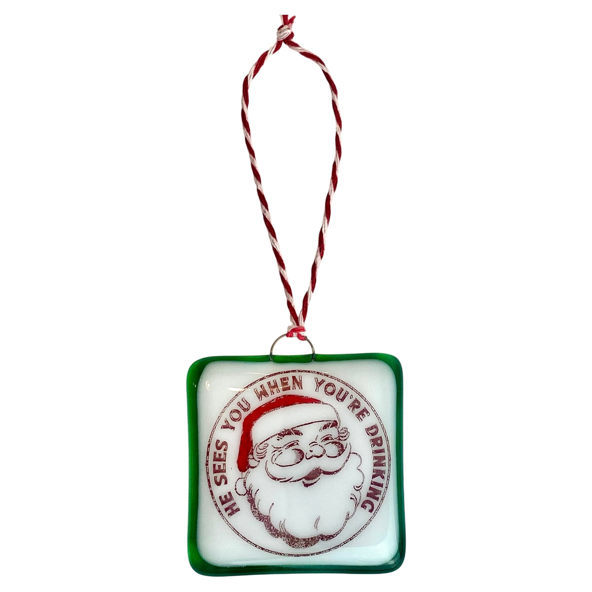 “he Sees You When You’re Drinking” Retro Santa Christmas Ornament