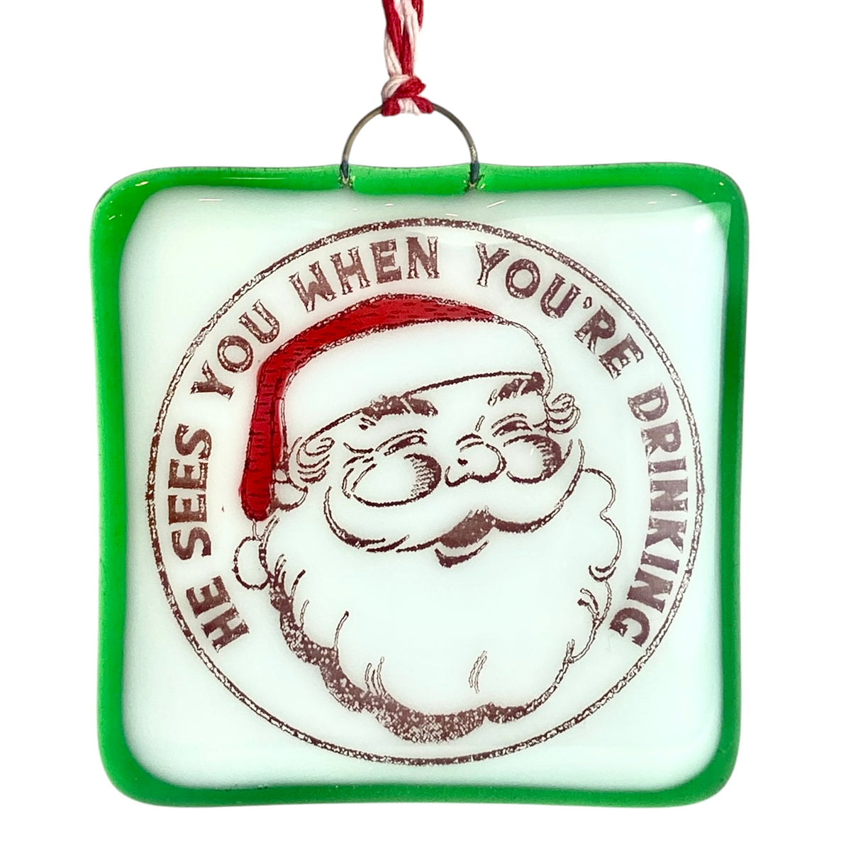 “he Sees You When You’re Drinking” Retro Santa Christmas Ornament