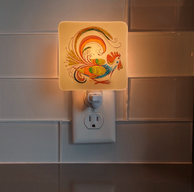 Mid Century Rooster Hand Painted Night Light