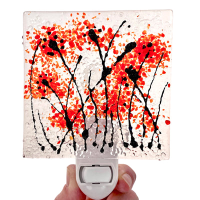 Abstract Red Poppies Night Light - Glass "Glitter"- Clear Glass