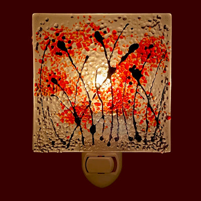 Abstract Red Poppies Night Light - Glass "Glitter"- Clear Glass