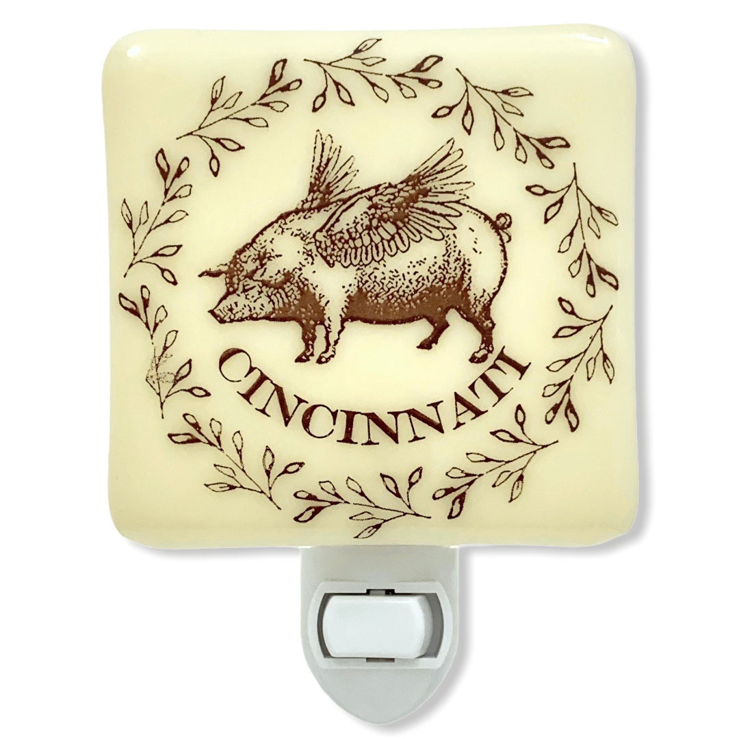 Cincinnati Ohio - Flying Pig Wreath  Night Light