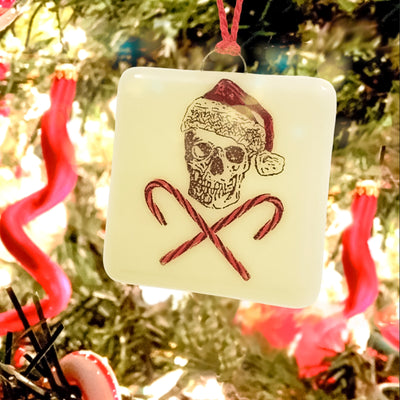 Skull with Santa Hat and Candy Cane Crossbones Ornament