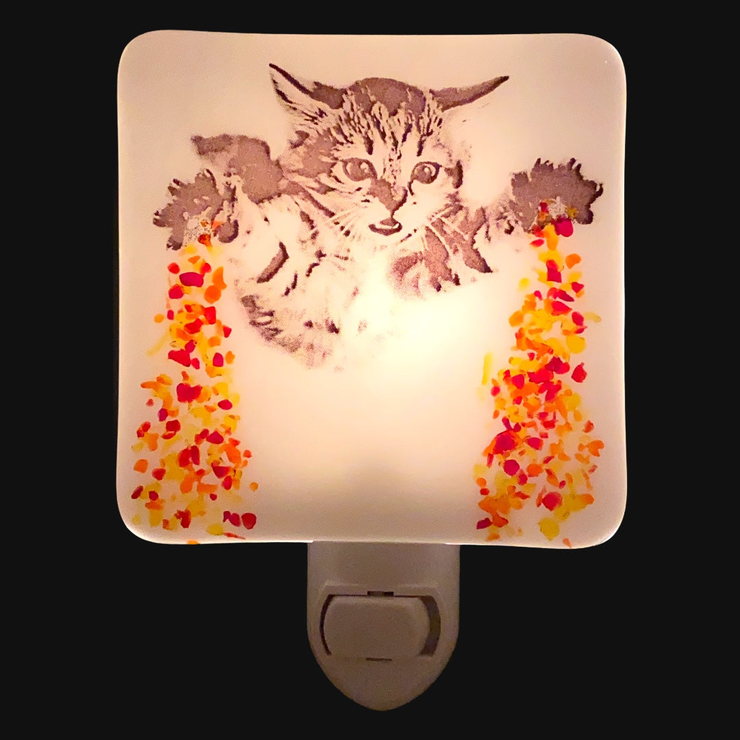 Flying Kitten with Laser Beams Night Light - Glass Glitter Sprinkles