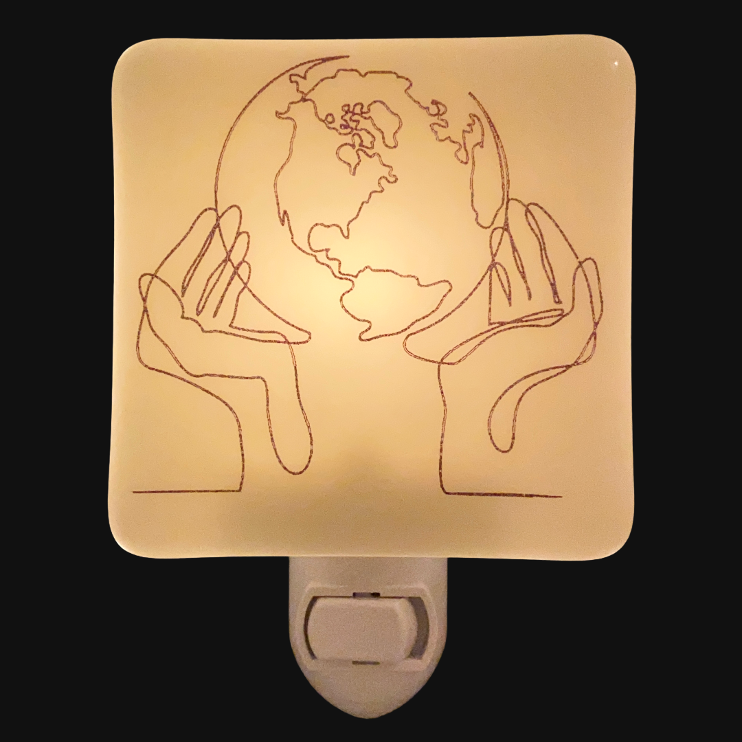 Earth in Hands Line Drawing Night Light