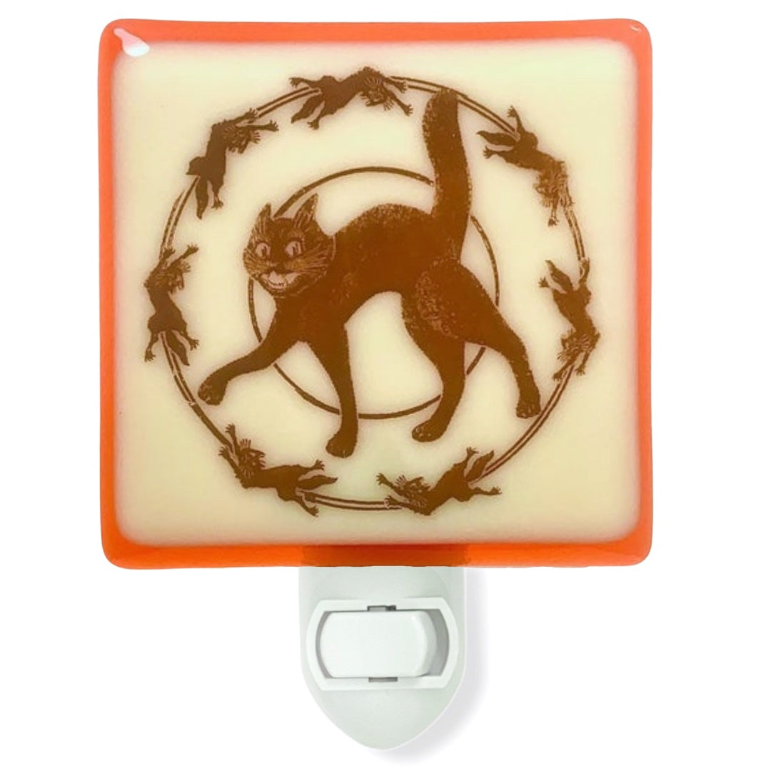 Vintage Halloween Cat Circle Night Light