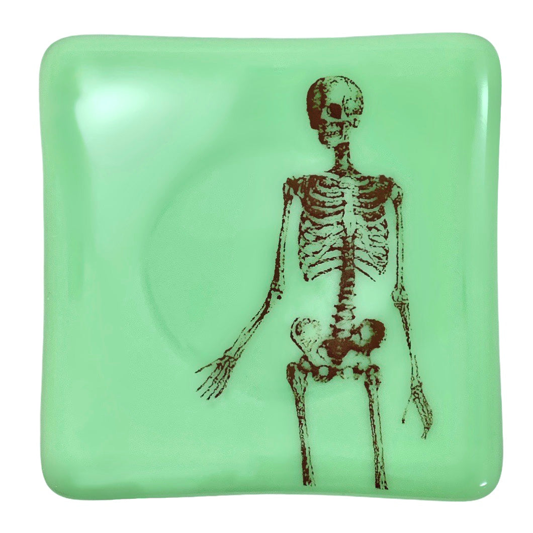 Tiny Skeleton Glass Square Dish Jadeite Mint Green
