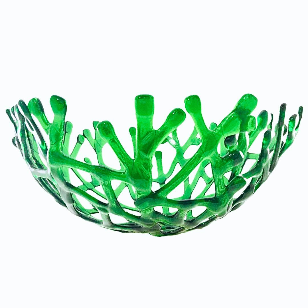 Coral Branch Bowl | Large Emerald Green Transparent  Glass