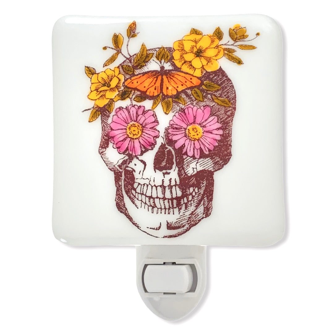 Skull with Butterfly and Spring Flowers Night Light