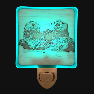 Otters Holding Hands Night Light - Aqua Glass