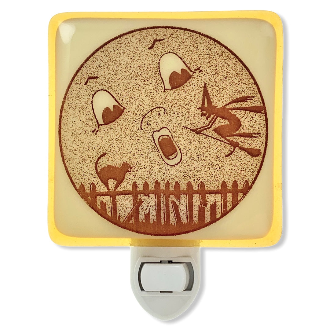 Cute Halloween Moon Witch and Cat Night Light