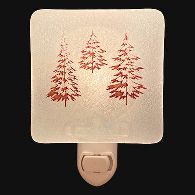 Winter Nature Scene  Pine Trees “Snow Globe” Fused Glass Night Light