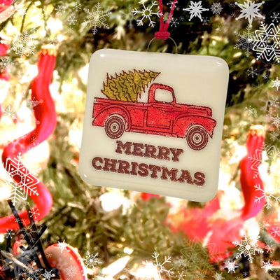 Old Red Truck Christmas Ornament - Hand Painted