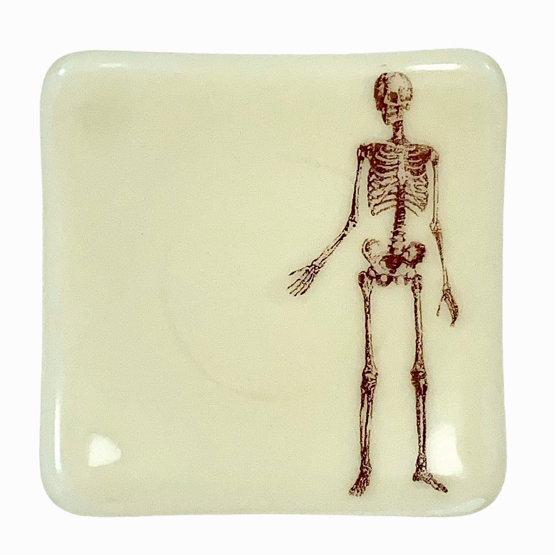 Tiny Skeleton Glass Square Dish Ivory Glass