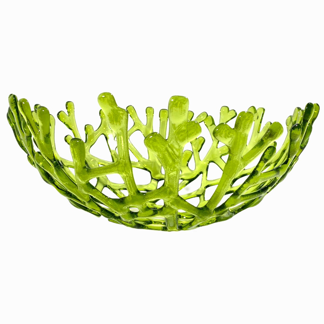 Coral Branch Bowl | Large Lime Green Transparent Glass