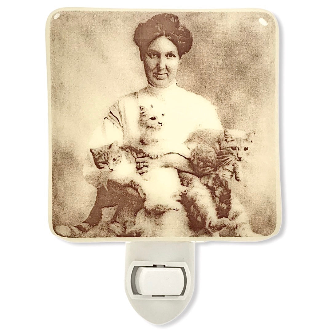 Vintage Cat Lady Photo Night Light