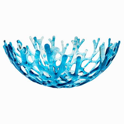 Coral Branch Bowl | Large Aqua Blue and Clear Streaky Glass
