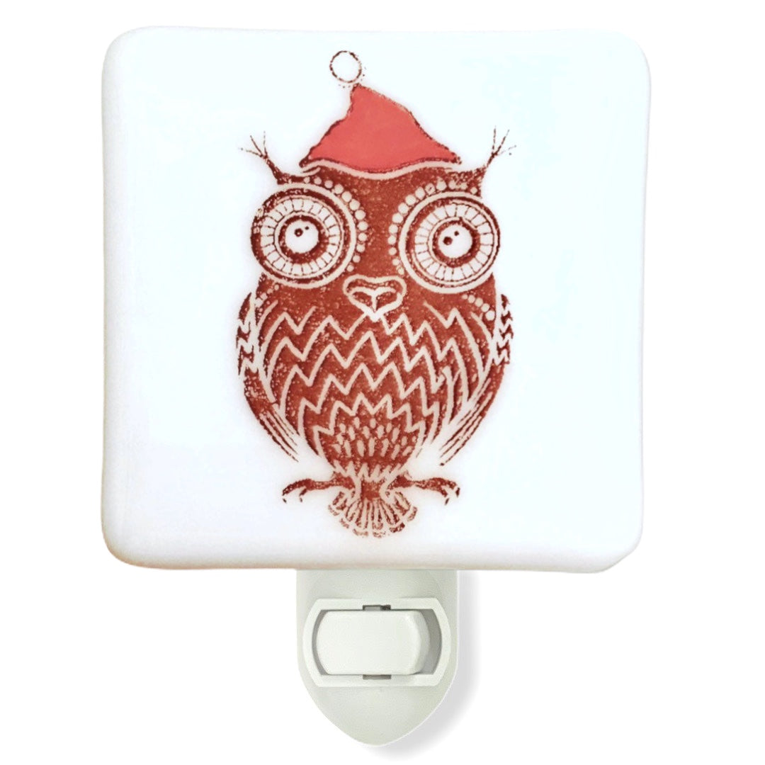 Owl in Christmas Hat Night Light - Hand Painted