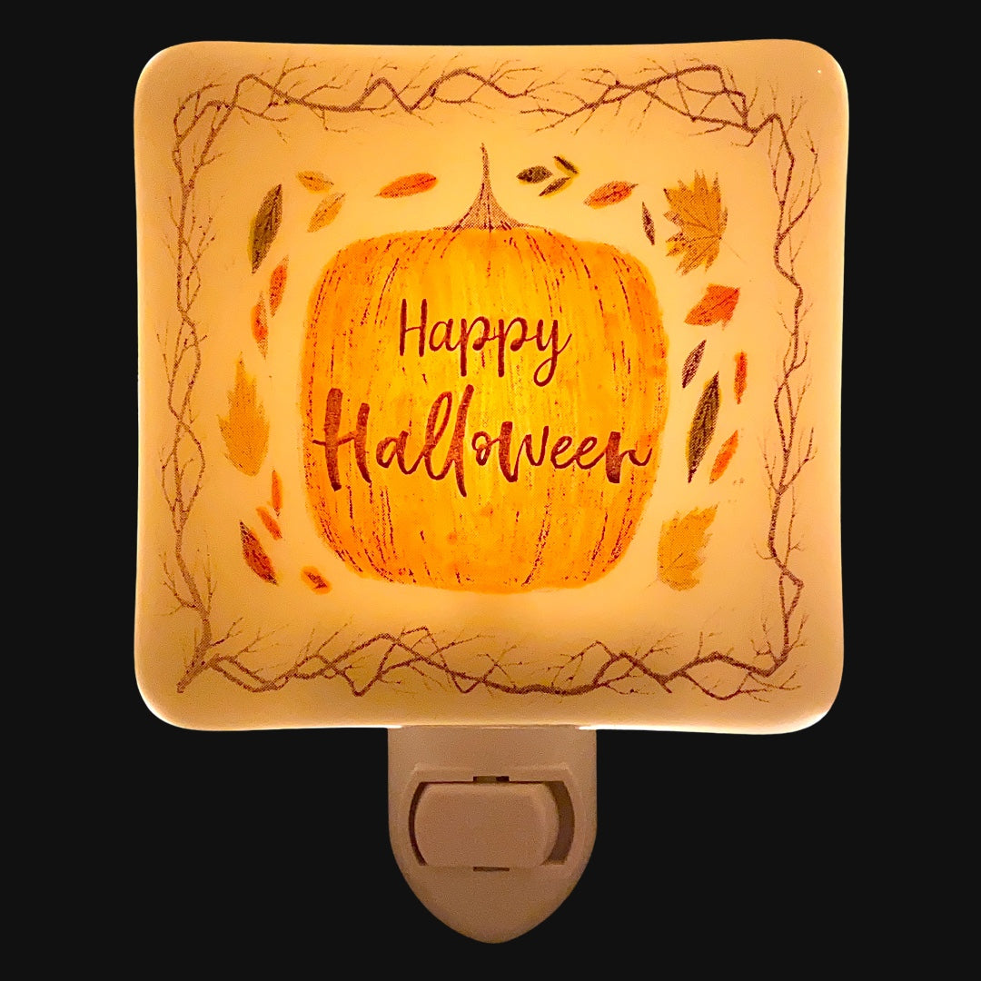 Happy Halloween Pumpkin Night Light - Hand Painted Fall Colors