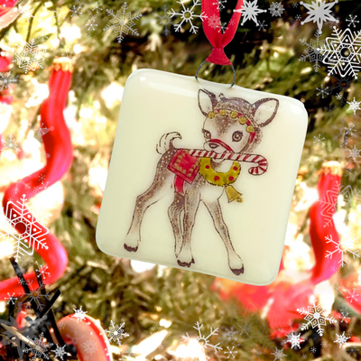 Retro Cute Reindeer Ornament - Hand Painted