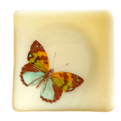 Colorful Butterfly Trinket Dish Glass