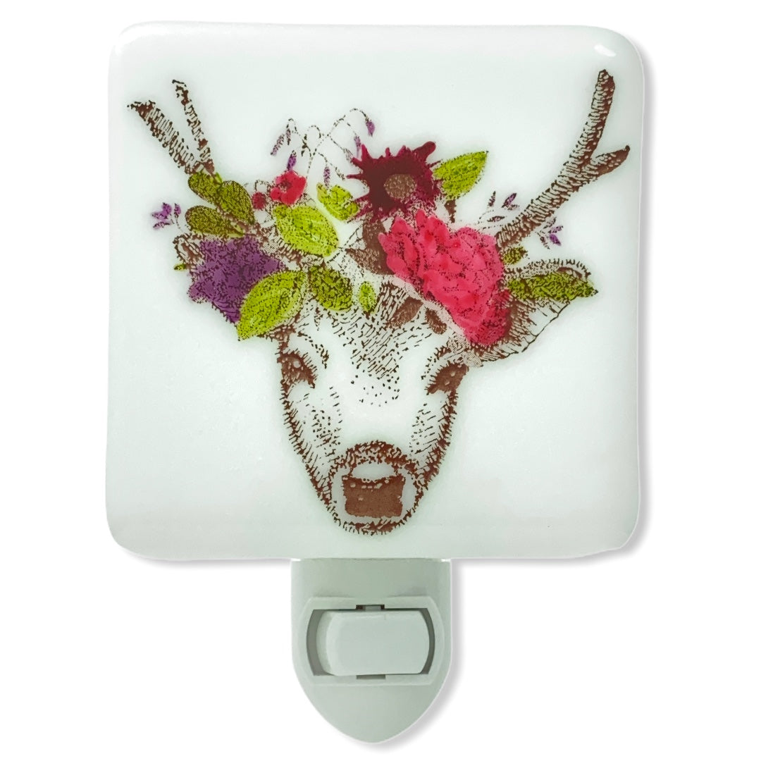 Deer with Flowers Night Light - Hand Painted