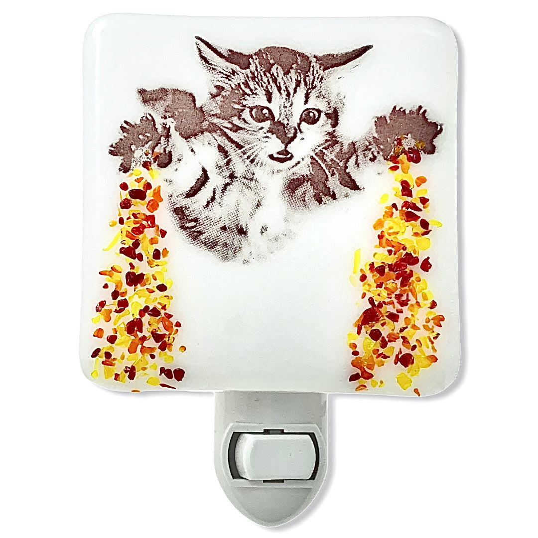 Flying Kitten with Laser Beams Night Light - Glass Glitter Sprinkles