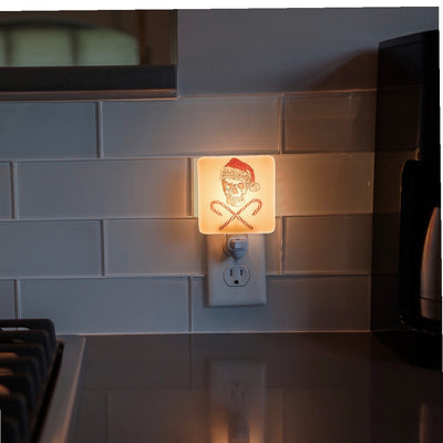 Skull with Santa Hat and Candy Cane Crossbones Night Light Hand Painted