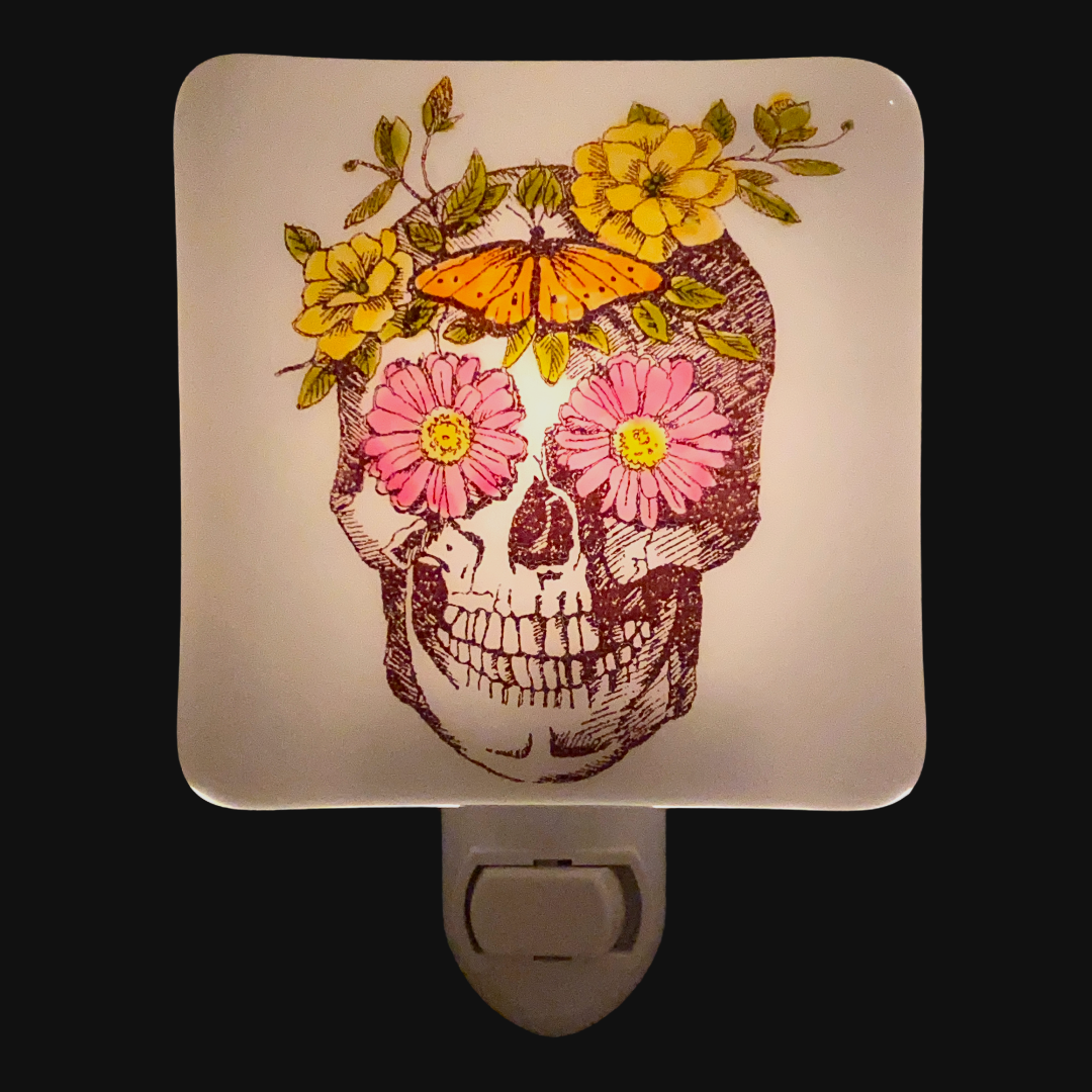 Skull with Butterfly and Spring Flowers Night Light