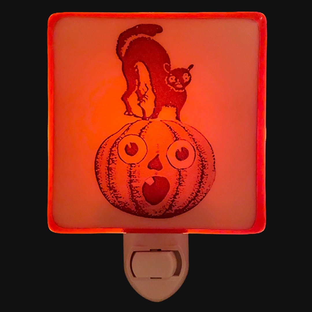 Vintage Halloween Black On Jack O’Lantern Night Light