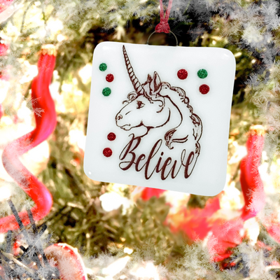 Unicorn "Believe" Ornament