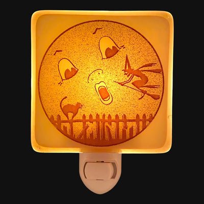 Cute Halloween Moon Witch and Cat Night Light