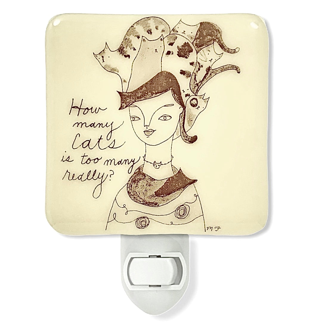 Cat Lady "How Many Cats is Too Many?" Night Light - Illustration by Melissa Flesher
