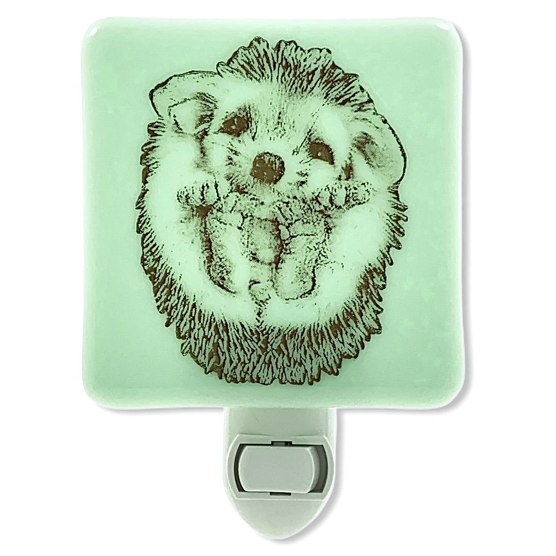 Hedgehog Baby Night Light Mint Green Glass
