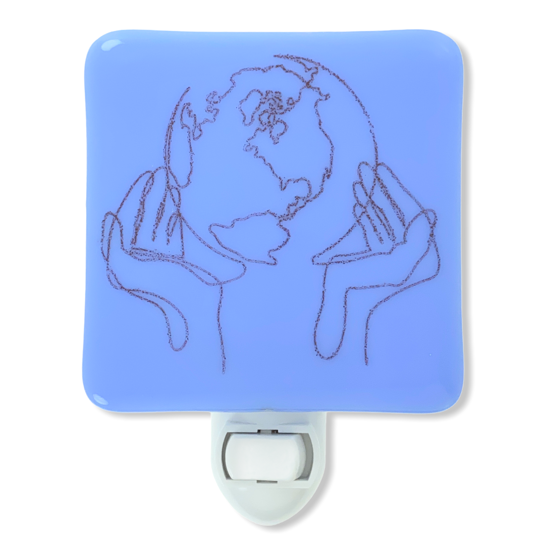 Earth in Hands Line Drawing Night Light