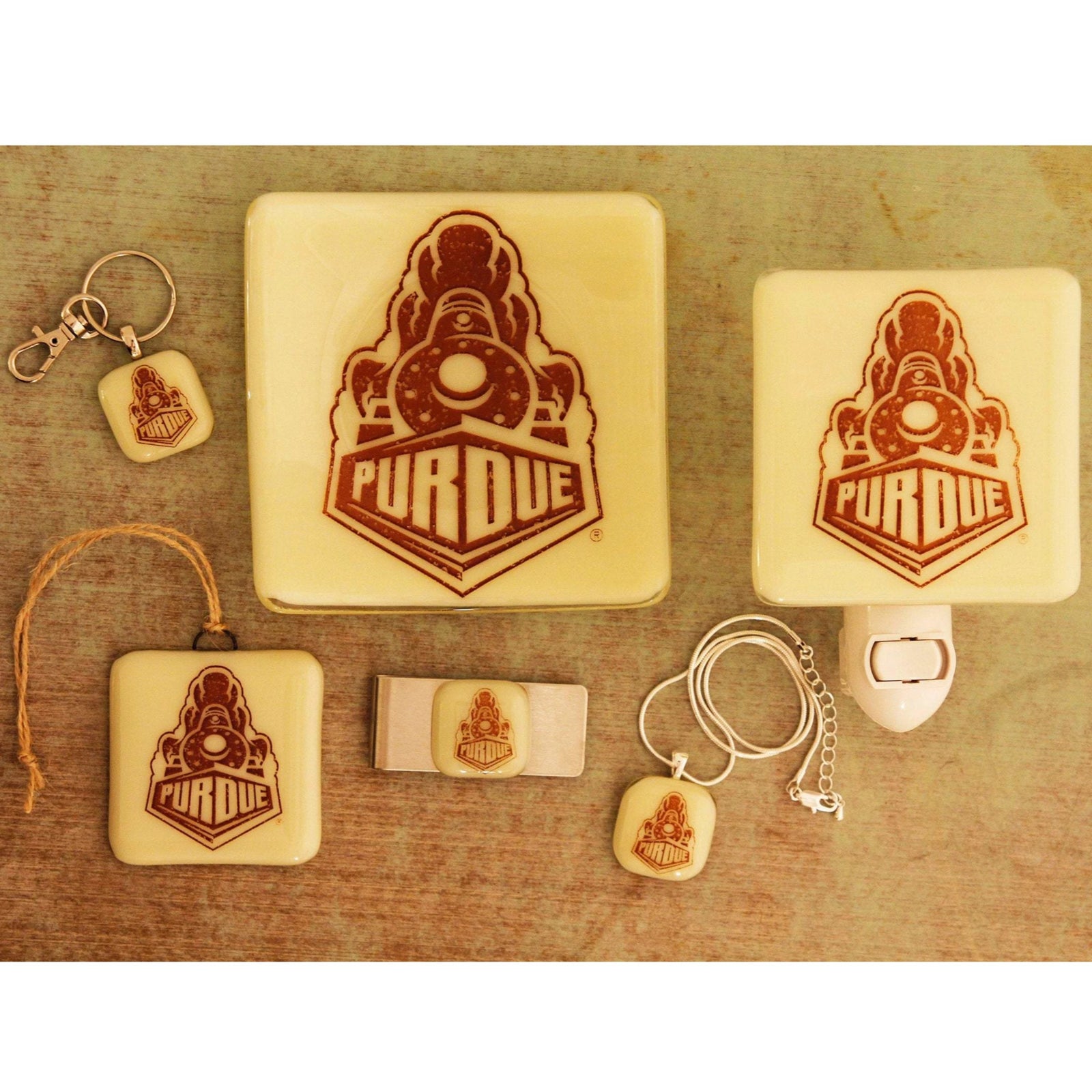 Purdue University - Boilermakers Locomotive Logo Giftware - Ivory Glass