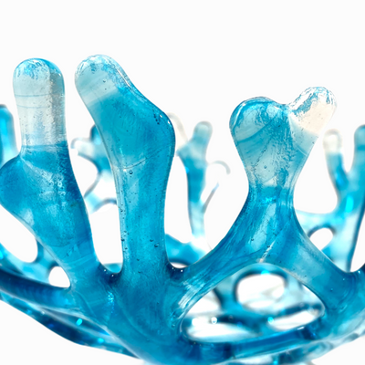 Coral Branch Bowl | Medium Aqua Blue and Clear Variegated Glass