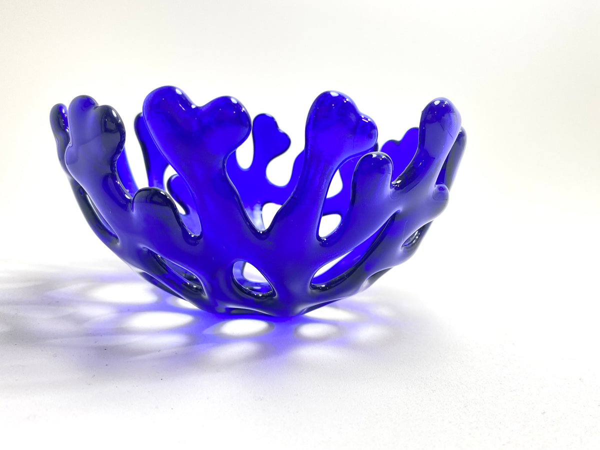Coral Branch Bowl | Small Cobalt Blue Transparent Glass