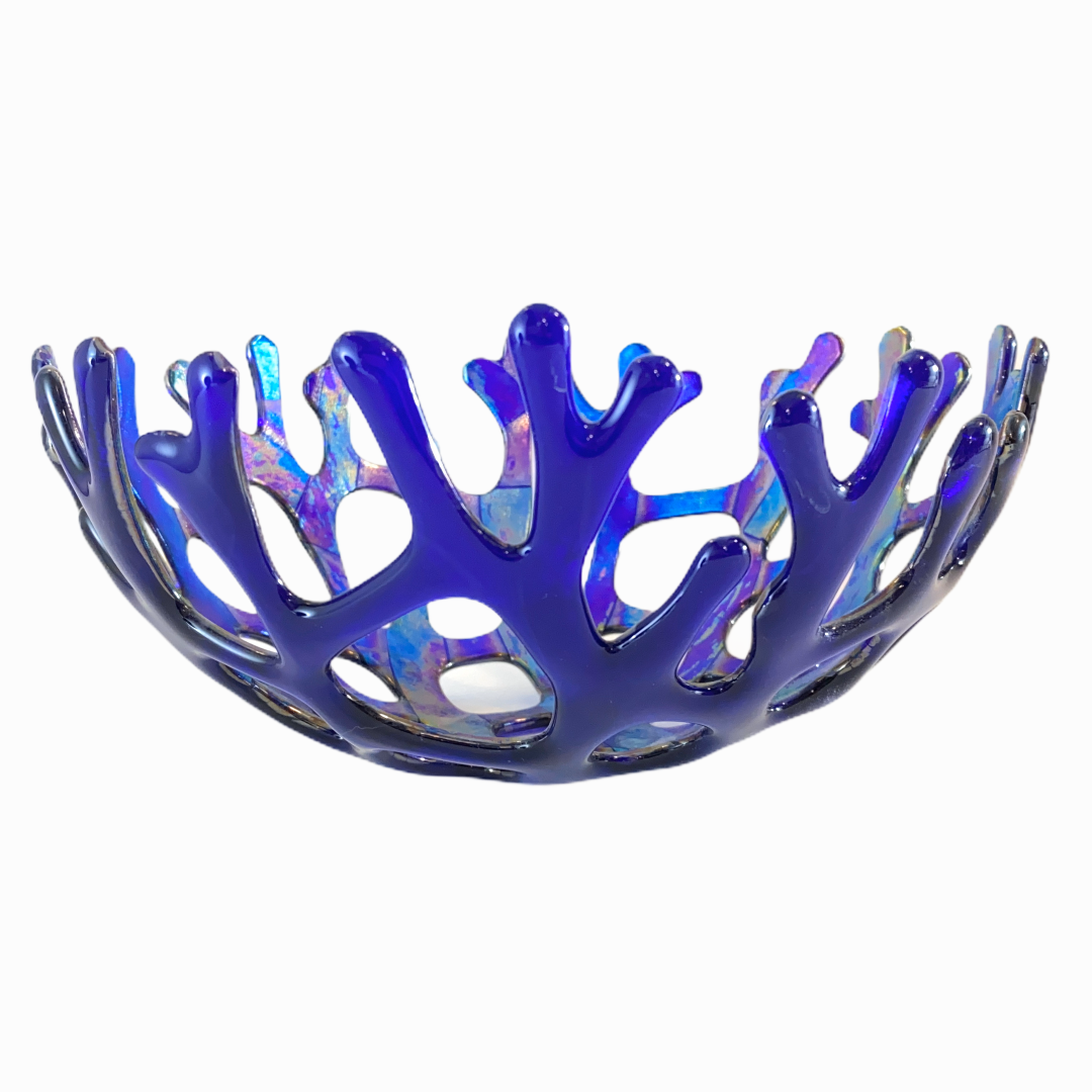 Coral Branch Bowl | Medium Cobalt Blue Iridescent Glass