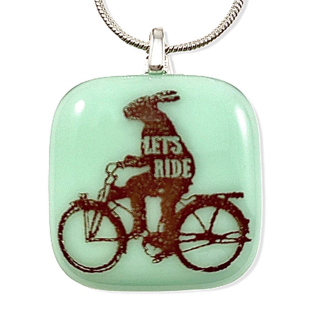Rabbit Riding Bicycle “Let’s Ride” Pendant Necklace