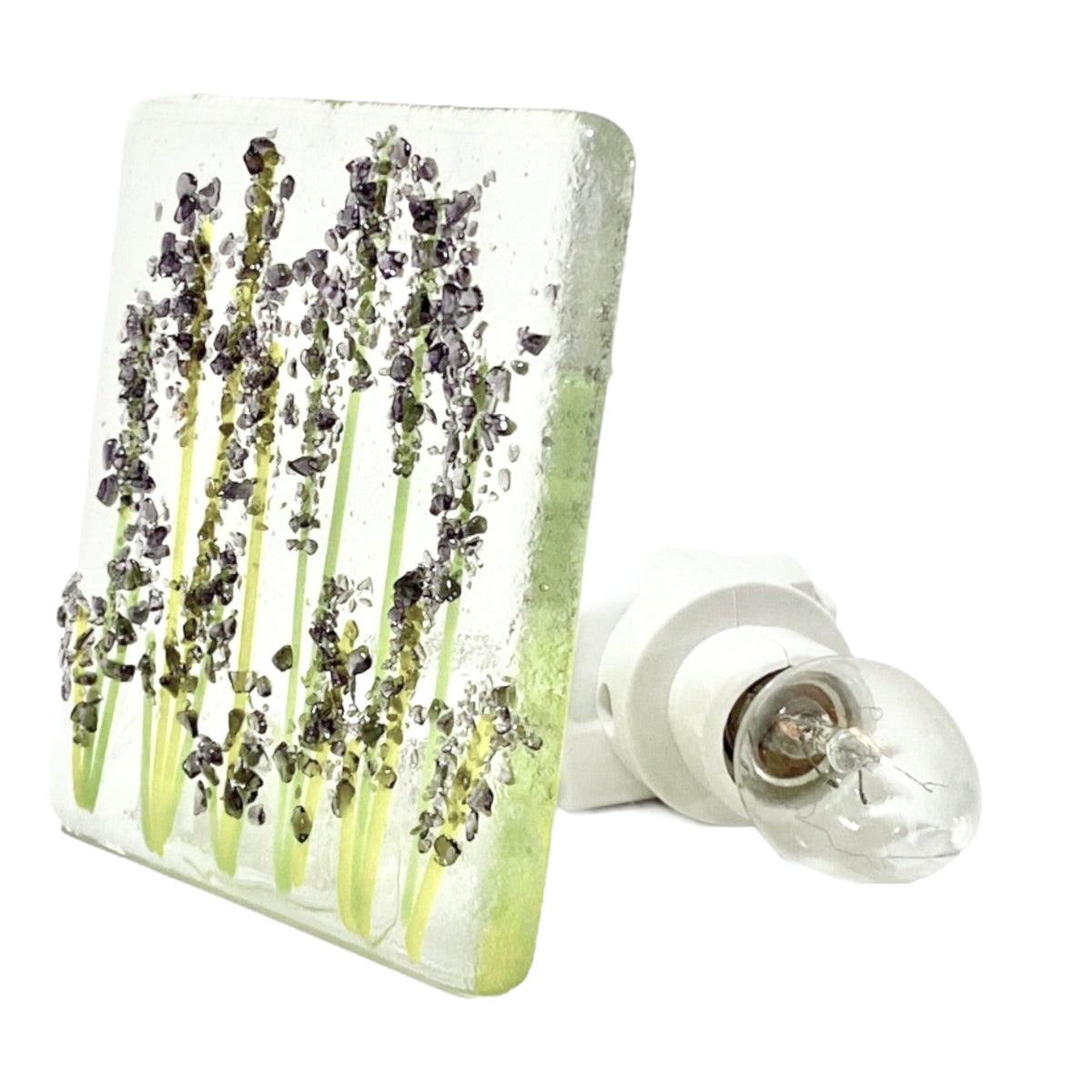 Lavender Wild Flower Night Light - Glass "Glitter"- Clear Glass