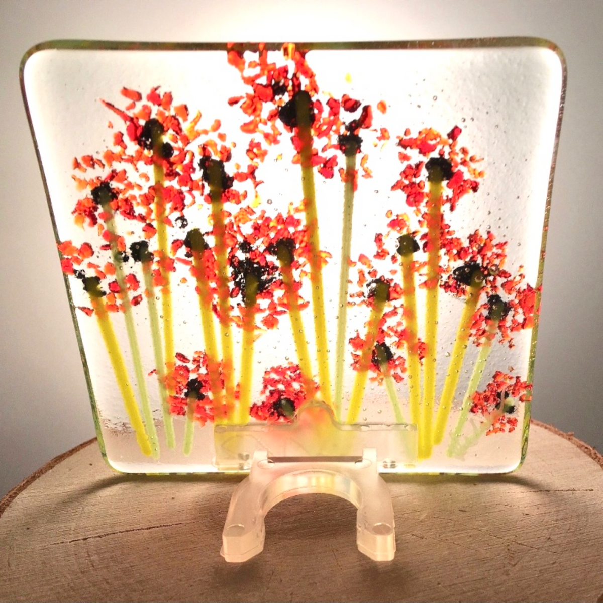 Poppy Wild Flowers Night Light - Glass Glitter Sprinkles - Clear Glass