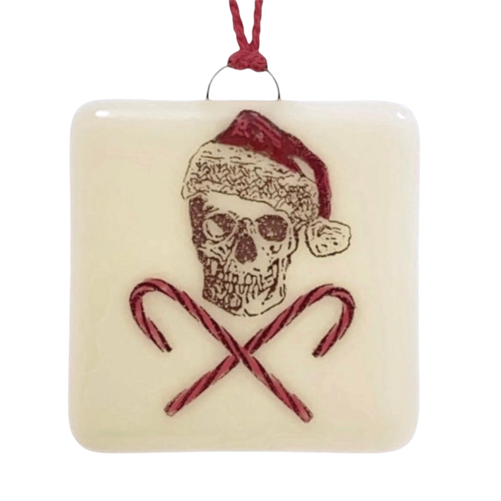 Skull with Santa Hat and Candy Cane Crossbones Ornament