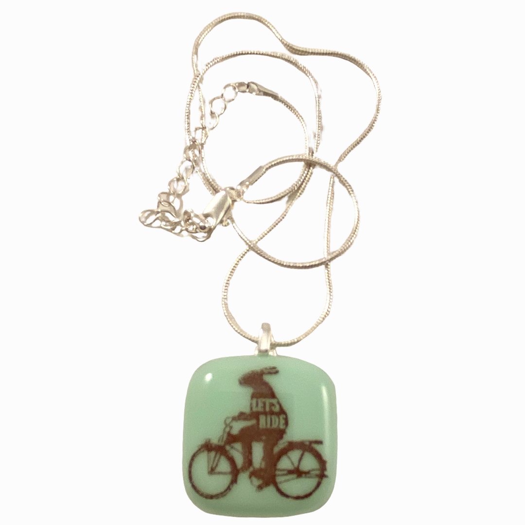 Rabbit Riding Bicycle “Let’s Ride” Pendant Necklace