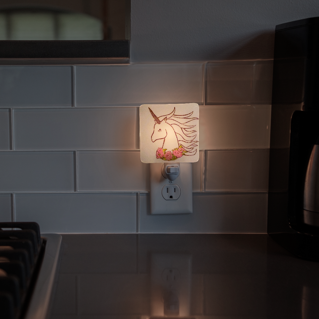 Unicorn with Pink Flowers Night Light - Hand Painted
