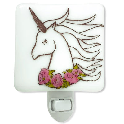 Unicorn with Pink Flowers Night Light - Hand Painted