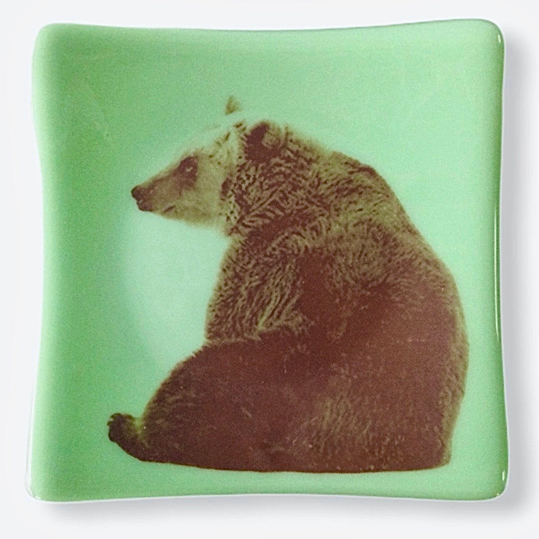 Bear Dish Jadeite Green Glass